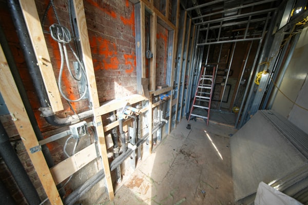 Construction with exposed pipes and ductwork